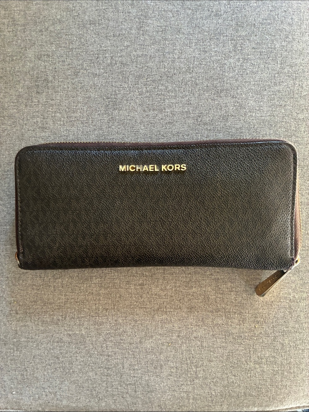 Michael Kors Black Leather Zip Wallet with Gold Logo